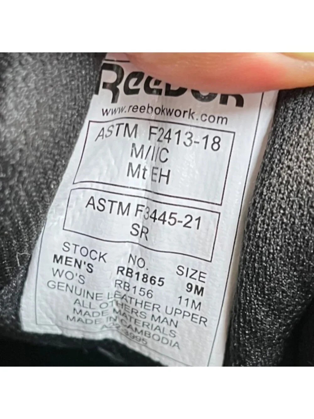 Reebok Centose Mens Size 9 Black Leather Composite Toe Safety Working Shoes